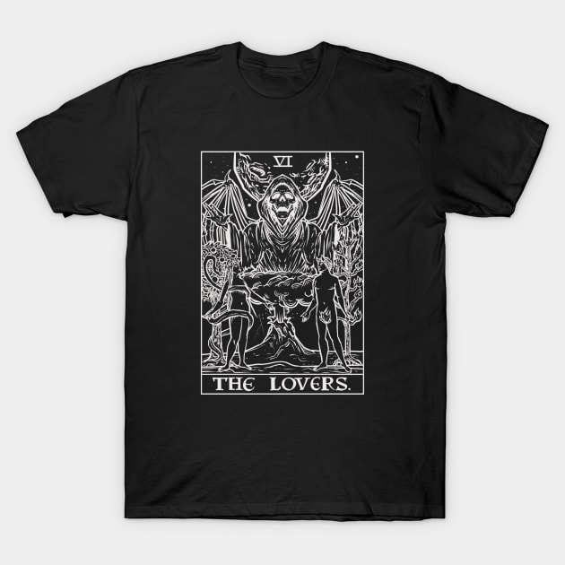 The Lovers Tarot Card (Monochrome) T-Shirt by TheGhoulishGarb